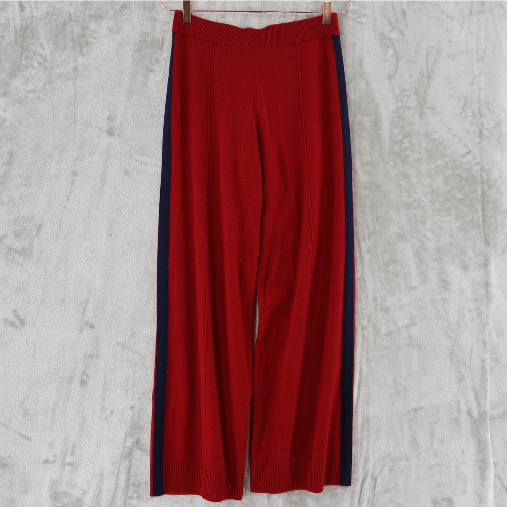 J.Crew Collection Cashmere Track Pants Women M Red Wide Leg Side Stripe $298 NWT - Picture 2 of 16